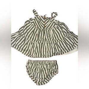 Carter’s 6M Linen Striped Dress w/ Bloomers Muted Green Neutral Baby Girl